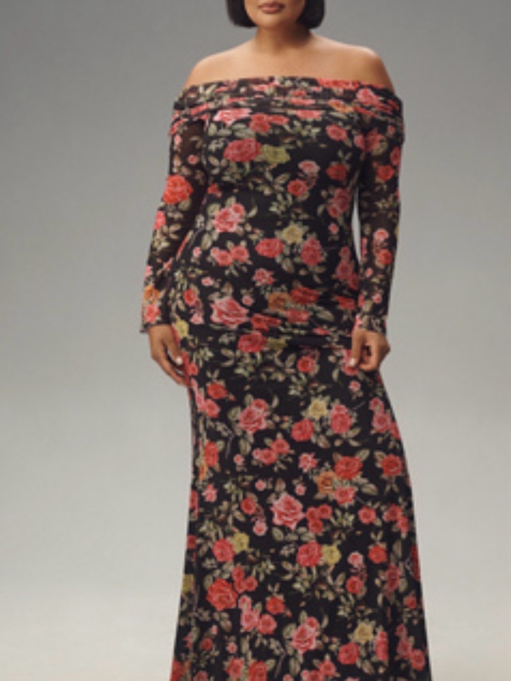 AFRM Black Off-Shoulder Floral Maxi Dress from Anthropologie